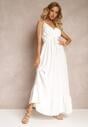 Biała Długa Sukienka Maxi z Falbaną na Dole i Gumką w Talii Sherrie
