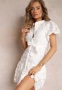 Rochie Mini din Dantelă Albă cu Volane și Curea din Material Mivan