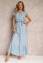 Niebieska Rozkloszowana Sukienka Maxi z Gumką w Talii Lavla