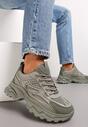 Zielone Sneakersy przed Kostkę na Grubej Podeszwie Maneh