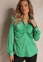 Zielona Marszczona Elegancka Koszula z Satyny Kaldei