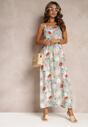 Rochie Verde Maxi cu Flori cu Talia evazata cu Bretele Aletaina