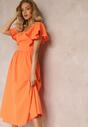 Pomarańczowa Taliowana Sukienka Maxi z Falbanami Giftis