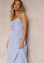 Rochie midi albastră în dungi cu nasturi Eimam