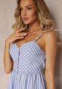 Rochie midi albastră în dungi cu nasturi Eimam