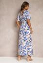Niebieska Kopertowa Sukienka Maxi z Krótkimi Rękawami i Gumką w Talii z Wiskozy Metyllis