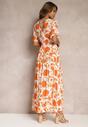 Pomarańczowa Rozkloszowana Sukienka Maxi w Kwiaty z Wiskozy Manishie