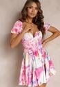 Rochie mini evazată fuchsia cu mâneci scurte și benzi subțiri elastice Evelilles