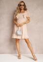 Beżowa Sukienka Mini z Gumką w Talii i Wiązaniem na Plecach Olitisa
