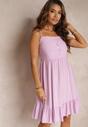 Rochie Midi Violetă din Viscoză cu Bretele Reglabile cu Benzi Subțiri Amaliana
