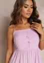 Rochie Midi Violetă din Viscoză cu Bretele Reglabile cu Benzi Subțiri Amaliana