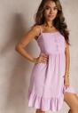 Rochie Midi Violetă din Viscoză cu Bretele Reglabile cu Benzi Subțiri Amaliana