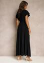 Maxi Rochie Neagră de Cocktail Pliuri Decolteu Triunghiular Fundă Talie Phoelia