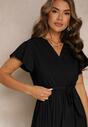 Maxi Rochie Neagră de Cocktail Pliuri Decolteu Triunghiular Fundă Talie Phoelia