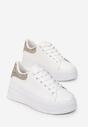 Biało-Złote Sneakersy na Platformie przed Kostkę Ocania