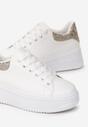 Biało-Złote Sneakersy na Platformie przed Kostkę Ocania