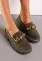Zielone Mokasyny z Kryształkami na Grubej Podeszwie Kimza