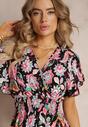 Rochie Neagră-Roz din Viscoză cu Flori Sdile