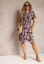 Rochie Neagră-Roz din Viscoză cu Flori Sdile