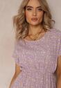 Rochie Violetă Cloș Mini Florală cu Elastic în Talie din Vâscoză Elineano