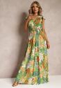 Zielona Rozkloszowana Sukienka Maxi z Wiskozy w Kwiaty Shalu