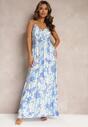 Niebieska Sukienka na Cienkich Ramiączkach z Bawełny w Kwiatowy Print Agemia