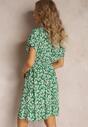 Zielona Wiskozowa Mini Sukienka w Kwiatowy Print z Gumką w Pasie Frolia