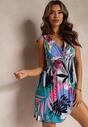 Rochie Mini Albastră Cloș cu Decolteu Înfășurat Aretodite