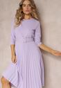 Rochie Violetă Plisată cu Curea Valfe
