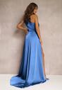 Niebieska Elegancka Sukienka na Jedno Ramię o Asymetrycznym Fasonie Leylane
