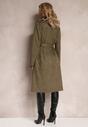 Palton Verde Inchis cu Curea din Material cu Nasturi și Buzunare Elemina
