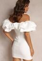 Biała Mini Sukienka o Dopasowanym Fasonie z Hiszpańskim Dekoltem Callacia