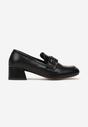 Mocasini Negri cu Toc Scurt Brant din Piele și Ornament Metalic Hypephone