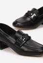 Mocasini Negri cu Toc Scurt Brant din Piele și Ornament Metalic Hypephone