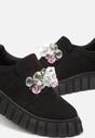 Czarne Płaskie Sneakersy na Grubej Podeszwie z Kolorowymi Ozdobnymi Kryształkami Blazer