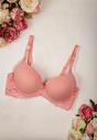 Sutien Push-Up Roz decorat cu dantelă și cristale pe bretele Zimnel