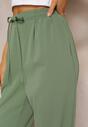 Zielone Spodnie High Waist z Gumką i Troczkiem w Pasie oraz Kieszeniami Arlettia