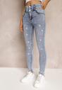 Jasnoniebieskie Jeansy Skinny High Waist o Fasonie Push-Up w Gwiazdki Ahmel