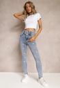 Jasnoniebieskie Jeansy Skinny High Waist o Fasonie Push-Up w Gwiazdki Ahmel
