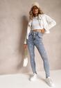 Jasnoniebieskie Jeansy Skinny High Waist o Fasonie Push-Up w Gwiazdki Ahmel