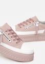 Różowe Buty Sportowe Sneakersy na Żłobionej Platformie ze Skórzaną Wkładką Oilitana