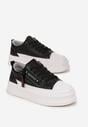 Czarno-Białe Buty Sportowe Sneakersy na Żłobionej Platformie ze Skórzaną Wkładką Oilitana
