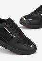 Czarne Płaskie Sneakersy Sznurowane z Brokatowymi Wstawkami Raflia