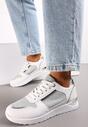 Białe Płaskie Sneakersy Sznurowane z Brokatowymi Wstawkami Raflia