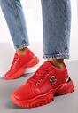 Czerwone Sneakersy przed Kostkę z Metalicznym Zdobieniem na Grubej Podeszwie Umsine