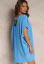 Niebieska Sukienka Mini o Fasonie Nietoperza z Okrągłym Dekoltem Maglia