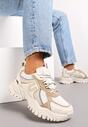 Sneakers Bej Platforma Talpă Groasă Inserții Colorate Decorație Metalică Paussa