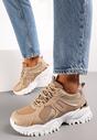 Sneakers Bej Închis cu Talpă Groasă Inserții Colorate și Ornament Metalic Paussa