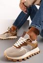 Ciemnobeżowe Sneakersy przed Kostkę na Grubej Podeszwie Erianeh
