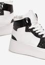Biało-Czarne Sznurowane Sneakersy za Kostkę z Brokatem i Metalicznymi Wstawkami Sareena